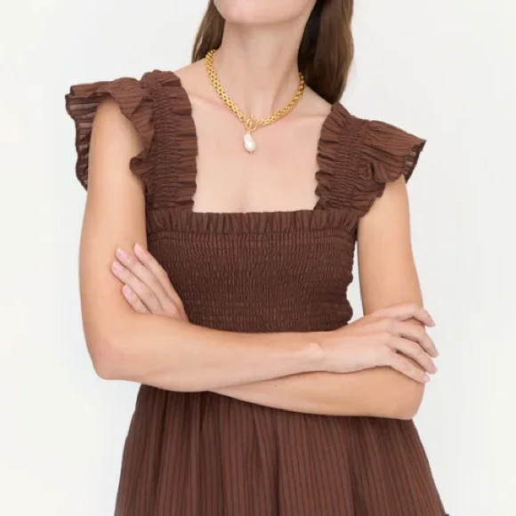 Hill House Home Chocolate Seersucker Nap Dress Ellie Medium Cotton Lined Brown - Picture 3 of 9